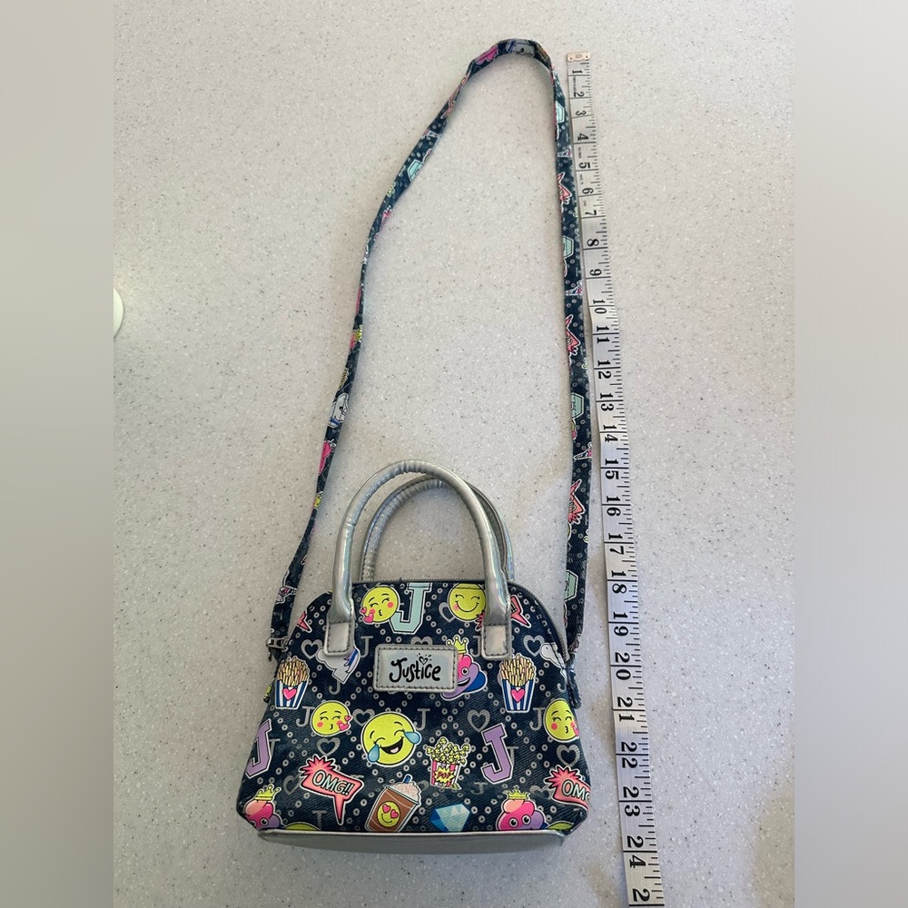 Justice Tween Girl’s Purse / Makeup Bag Smiley Faces! Blue & Yellow Cros…